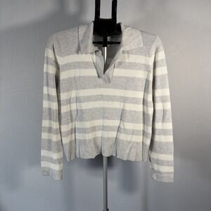 Cyrus Large Gray White Stripe Polo Long Sleeve Sweater Academia Soft Minimalist